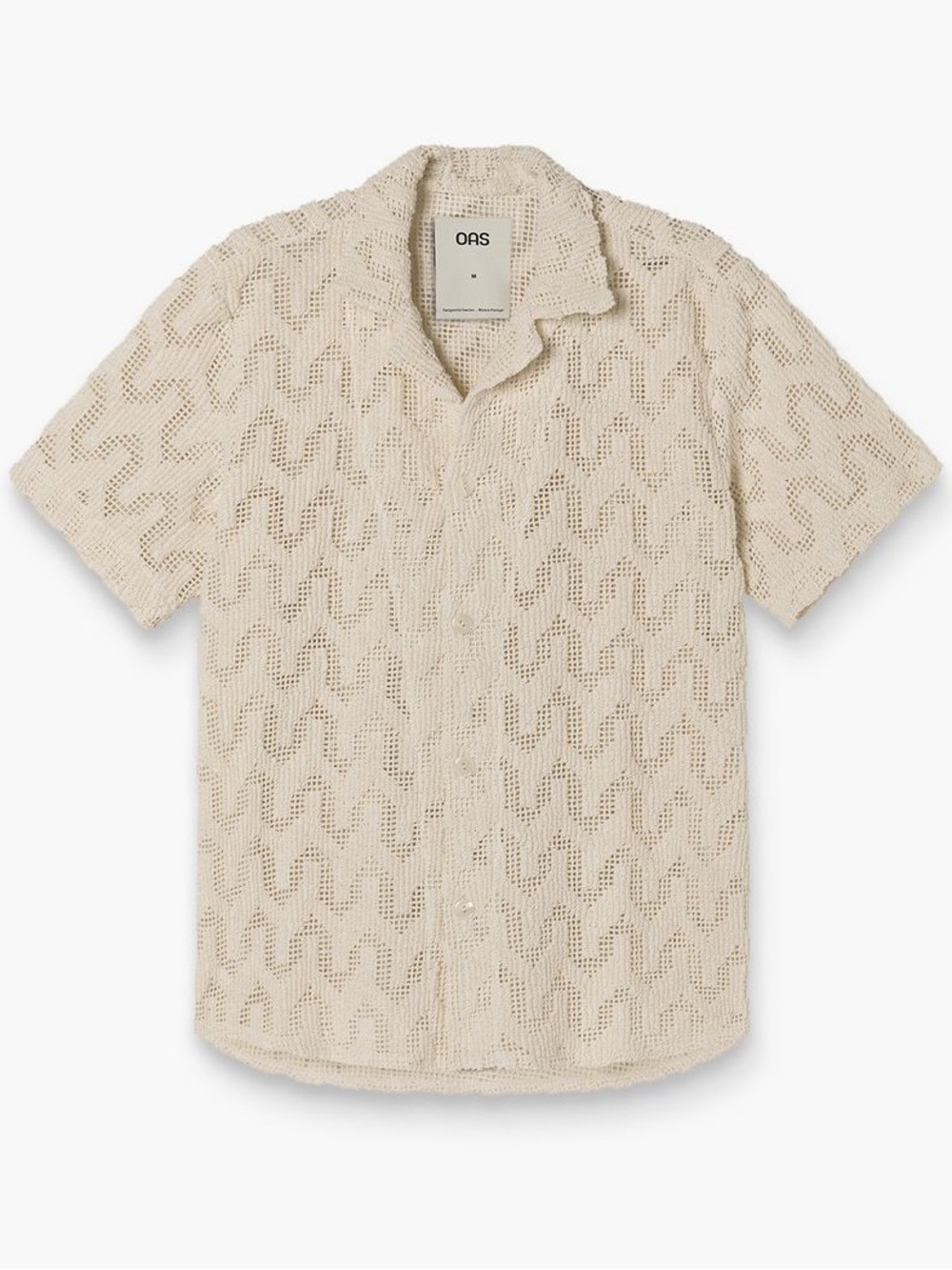 OAS Cream Atlas Cuba Crochet Knit Unbleached Cotton Resort Button Shirt (XL)